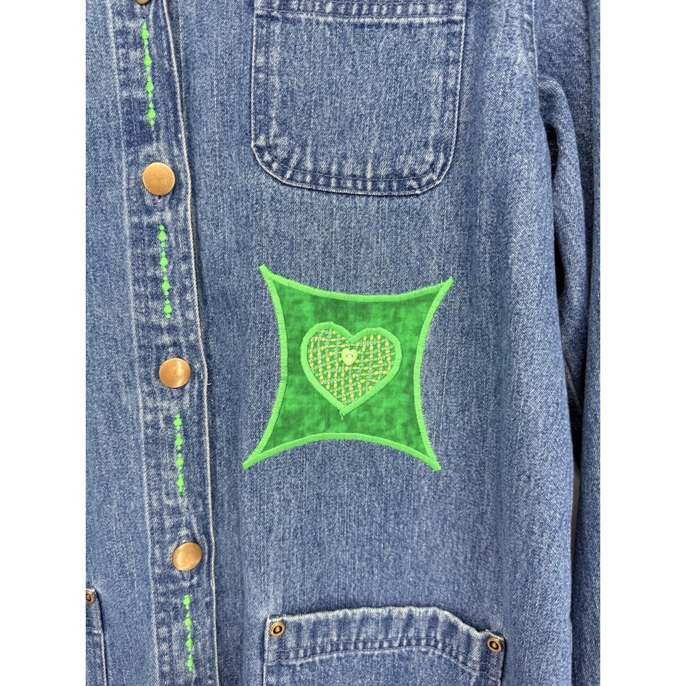Classic Elements Womens Medium 10-12 Jean Top Green Accents St. Pattys Heart Vtg - Picture 3 of 11